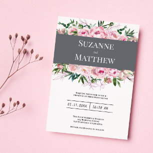 Elegant pink coral peony floral summer wedding invitation