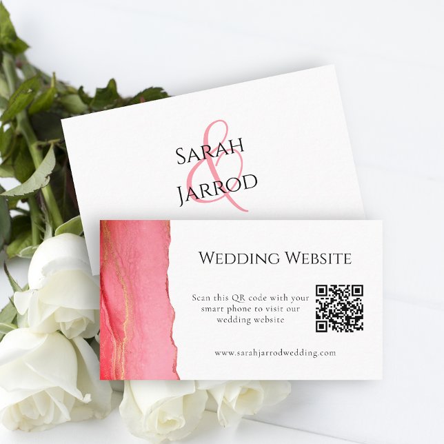 Elegant Pink Coral QR Wedding Website Card (Creator Uploaded)