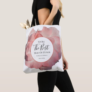 Elegant Pink Coral Rose Watercolor Bridesmaid Tote Bag