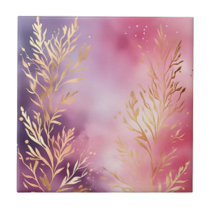 Elegant Pink Coral with Gold Tile