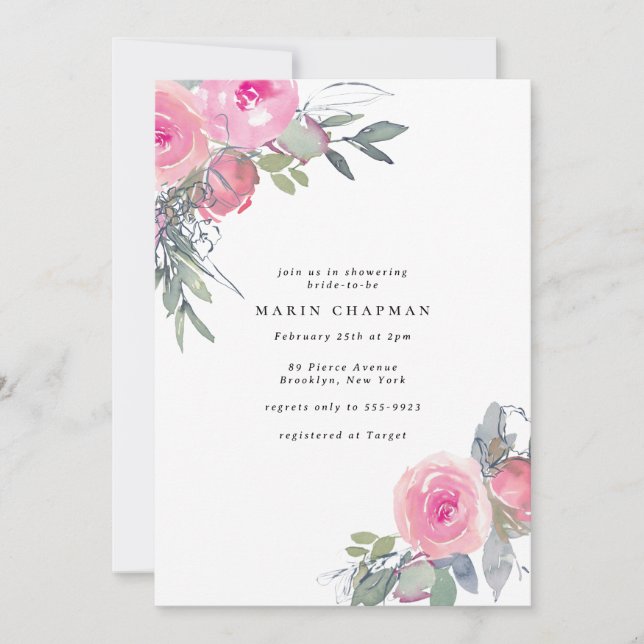 Elegant Pink Cottage Rose Bridal Shower Invitation (Front)