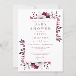 Elegant Pink Country Floral All In One Baby Shower Invitation