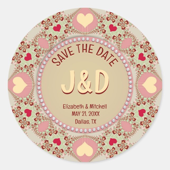 Elegant Pink Country Sweetheart Monogram Lace Classic Round Sticker (Front)