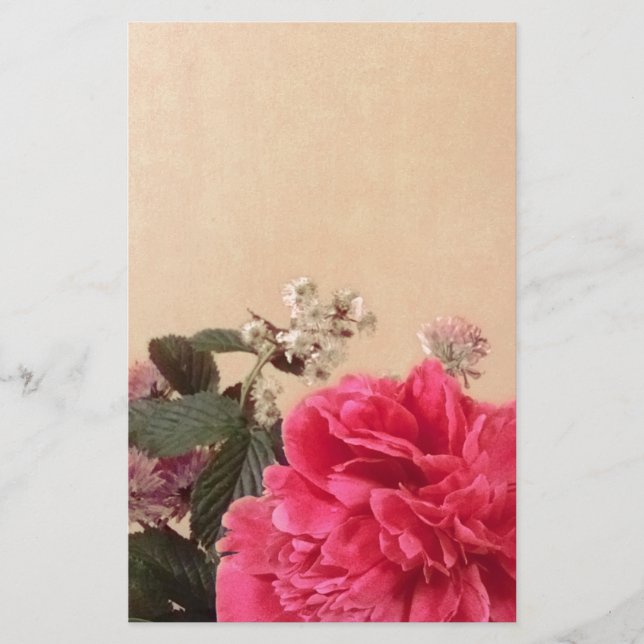 Elegant Pink Cream Floral Stationery (Front)