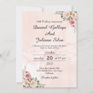 Elegant Pink Cream Floral Wedding Anniversary Invitation
