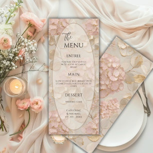 Elegant Pink Cream Floral Wedding Menu