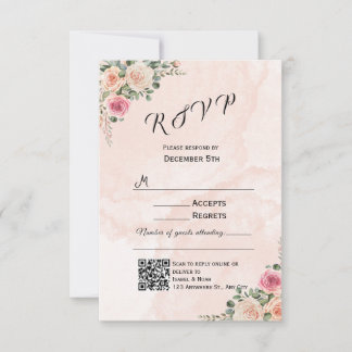 Elegant Pink Cream Floral Wedding RSVP Cards