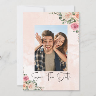Elegant Pink Cream Floral Wedding Save the Date Invitation