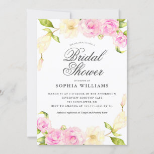 Elegant Pink Cream Floral Wreath Bridal Shower Invitation