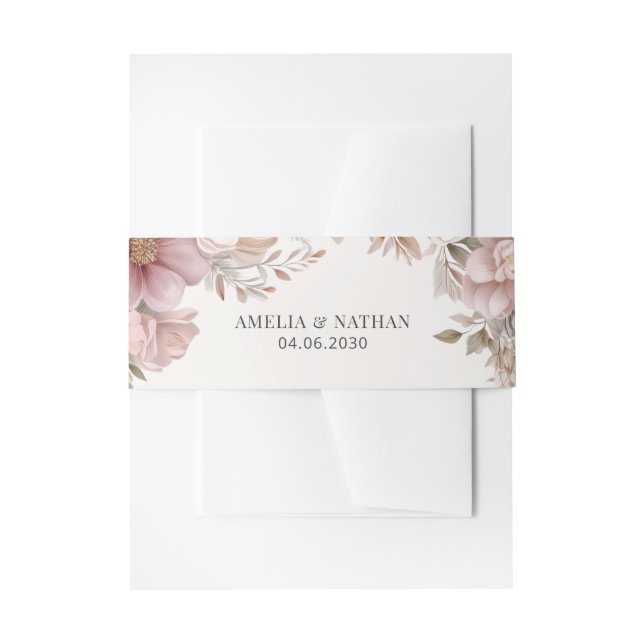 Elegant Pink Cream Magnolia Floral Wedding Invitation Belly Band (Front Example)