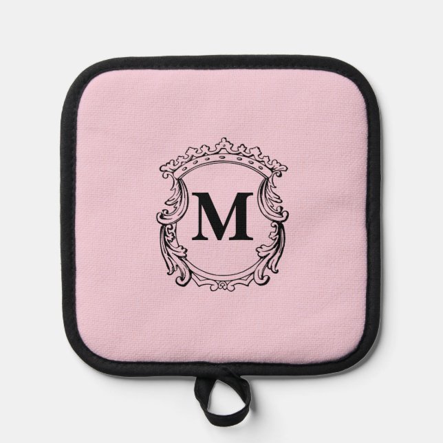 Elegant Pink Crest Custom Monogram  Pot Holder (Front)
