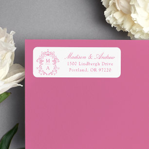 Elegant Pink Crest Monogram Wedding Return Address
