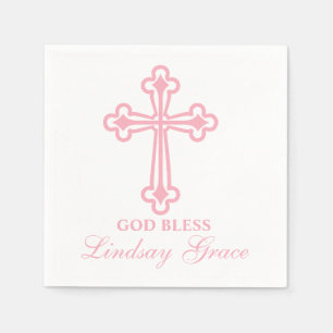 Elegant Pink Cross Baptism Personalised Napkin