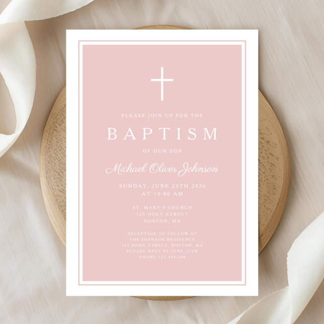 Elegant Pink Cross Girl Baptism Invitation (Elegant Pink Cross Girl Baptism Invitation)