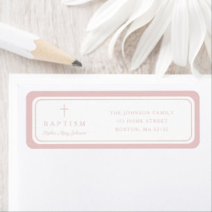 Elegant Pink Cross Girl Baptism Return Address 