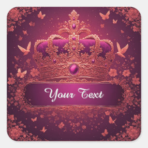 Elegant Pink Crown With Gold Embellishments Square Sticker