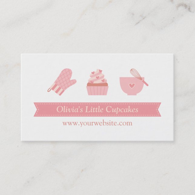 Elegant Pink Cupcake Bakery Baker Business Card (Front)