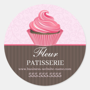 Elegant Pink Cupcake Bakery Classic Round Sticker