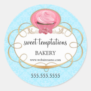Elegant Pink Cupcake Bakery Packaging Classic Round Sticker
