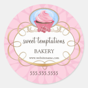 Elegant Pink Cupcake Bakery Packaging Classic Round Sticker