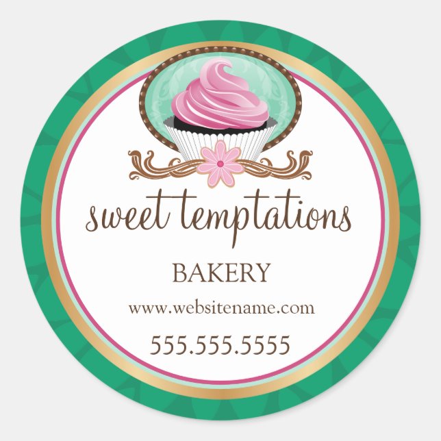 Elegant Pink Cupcake Bakery Packaging Classic Round Sticker (Front)