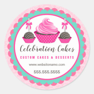 Elegant Pink Cupcake Cake Pops Scalloped Banner Classic Round Sticker