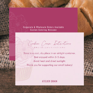 Elegant Pink Cupcake Cookie Care Instructions Thank You Card