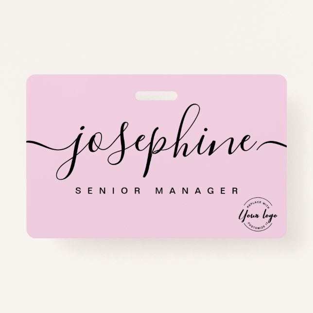 Elegant Pink custom business logo script name ID Badge (Front)