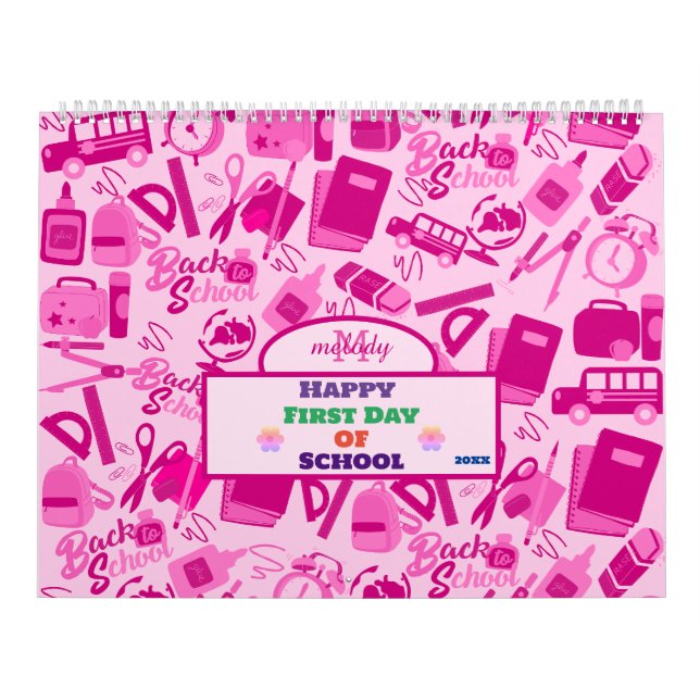elegant pink Customisable Back to School Pattern Calendar (Cover)