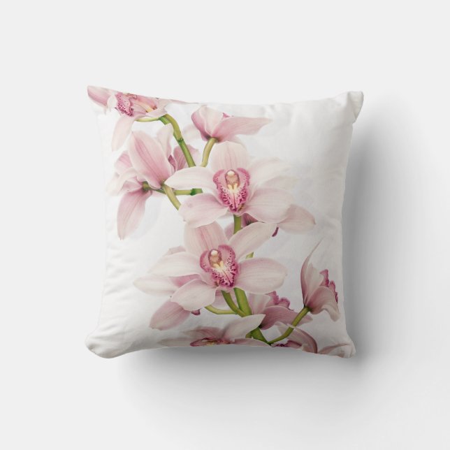 Elegant Pink Cymbidium Orchid Throw Pillow (Front)