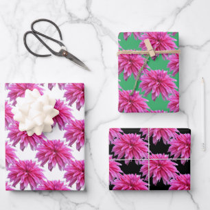Elegant Pink Dahlia Flower 3 Colourways Gift Wrap