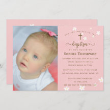 Elegant Pink Daisies Girl Religious Baptism Photo