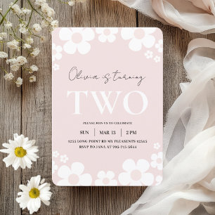 Elegant Pink Daisy Kids Birthday Floral Birthday Invitation