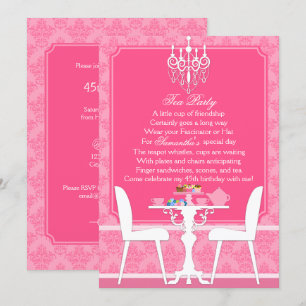 Elegant Pink Damask Birthday Tea Party Invitation