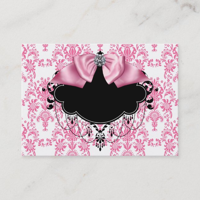 Elegant Pink Damask Business Card (Front)