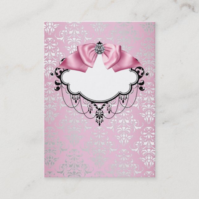 Elegant Pink Damask Business Card Template (Front)