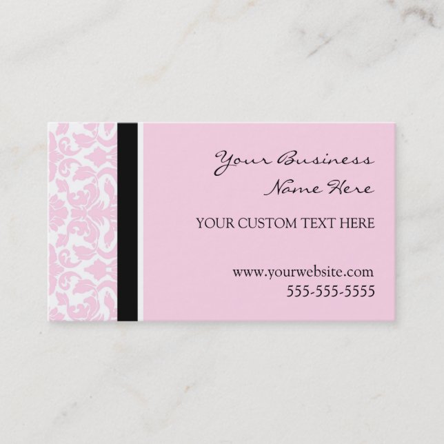 Elegant Pink Damask Business Cards (Front)