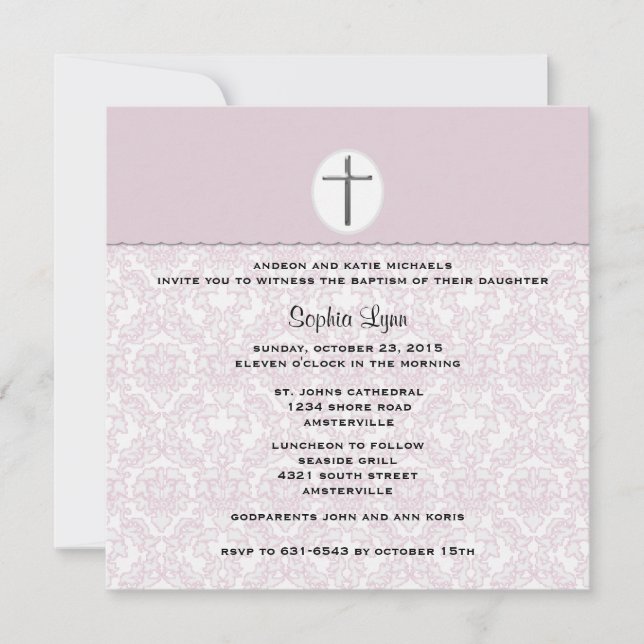 Elegant Pink Damask Invitation (Front)