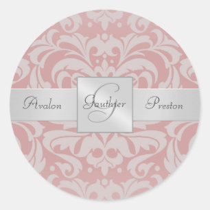 Elegant Pink Damask Monogram Wedding Sticker