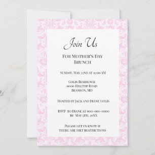 Elegant Pink Damask Mother's Day Brunch  Invitation