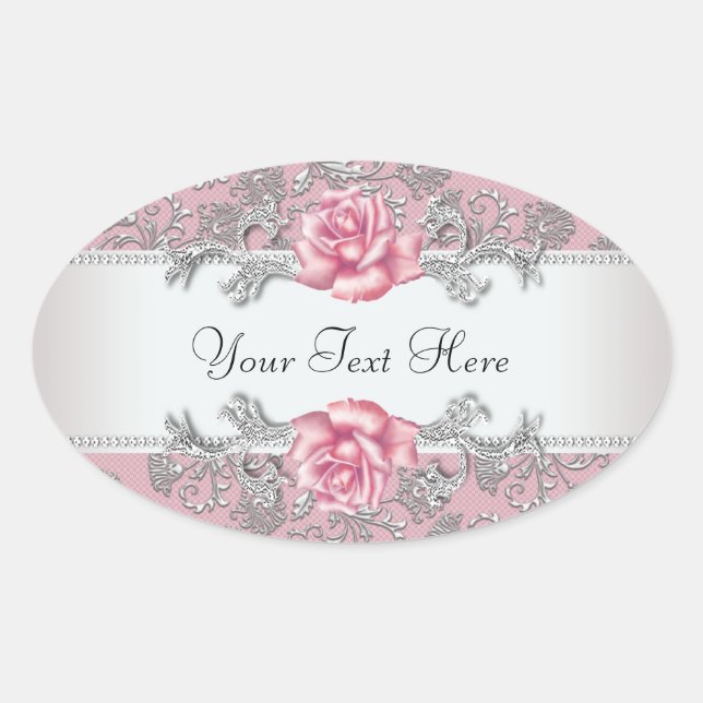 Elegant Pink Damask Pink Rose Stickers (Front)