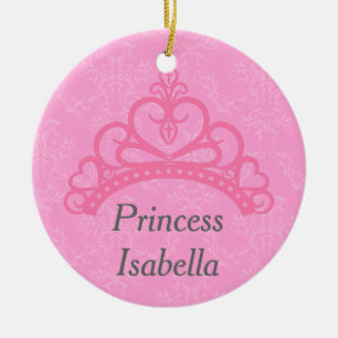 Elegant Pink Damask, Princess Tiara Ceramic Tree Decoration