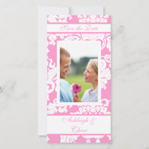 Elegant Pink Damask Save the DateYour Photo Date