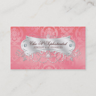 Elegant Pink Damask Swirl Business Card