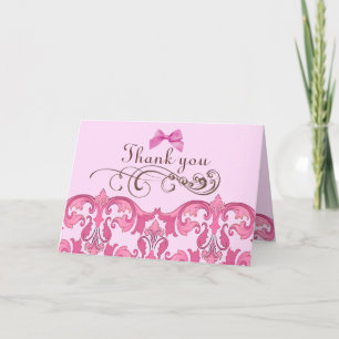 Elegant Pink Damask Thank You Card