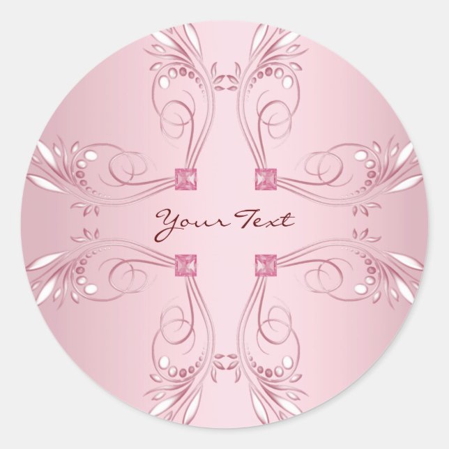 Elegant Pink Decorative Classic Round Sticker (Front)