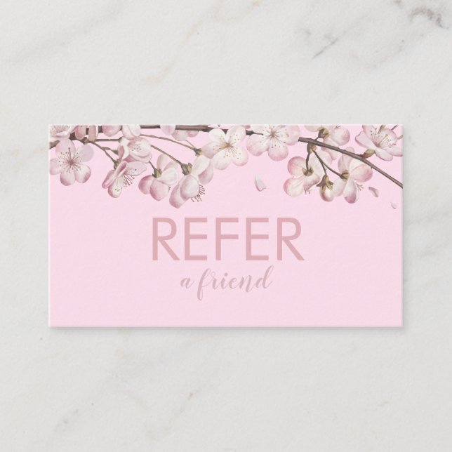 Elegant Pink Delicate Blossom Referral Card (Front)