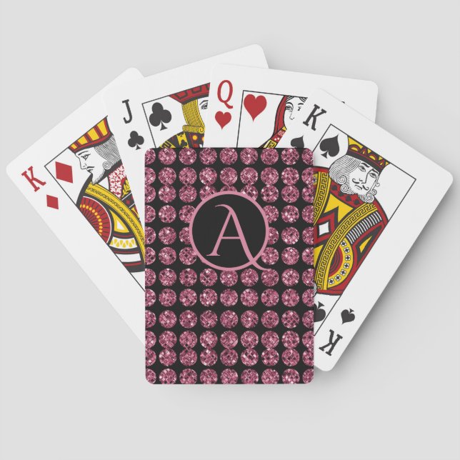 Elegant Pink Diamond Gems Sparkle Flashy Initial Playing Cards (Back)