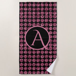 Elegant Pink Diamond Gems Sparkle Monogram Initial Beach Towel