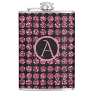 Elegant Pink Diamond Gems Sparkle Monogram Initial Hip Flask